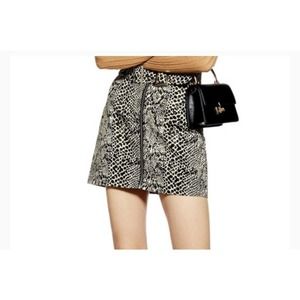 TOPSHOP Women's Gray Black Snake Print Faux Leather Belted Mini Skirt Size 2